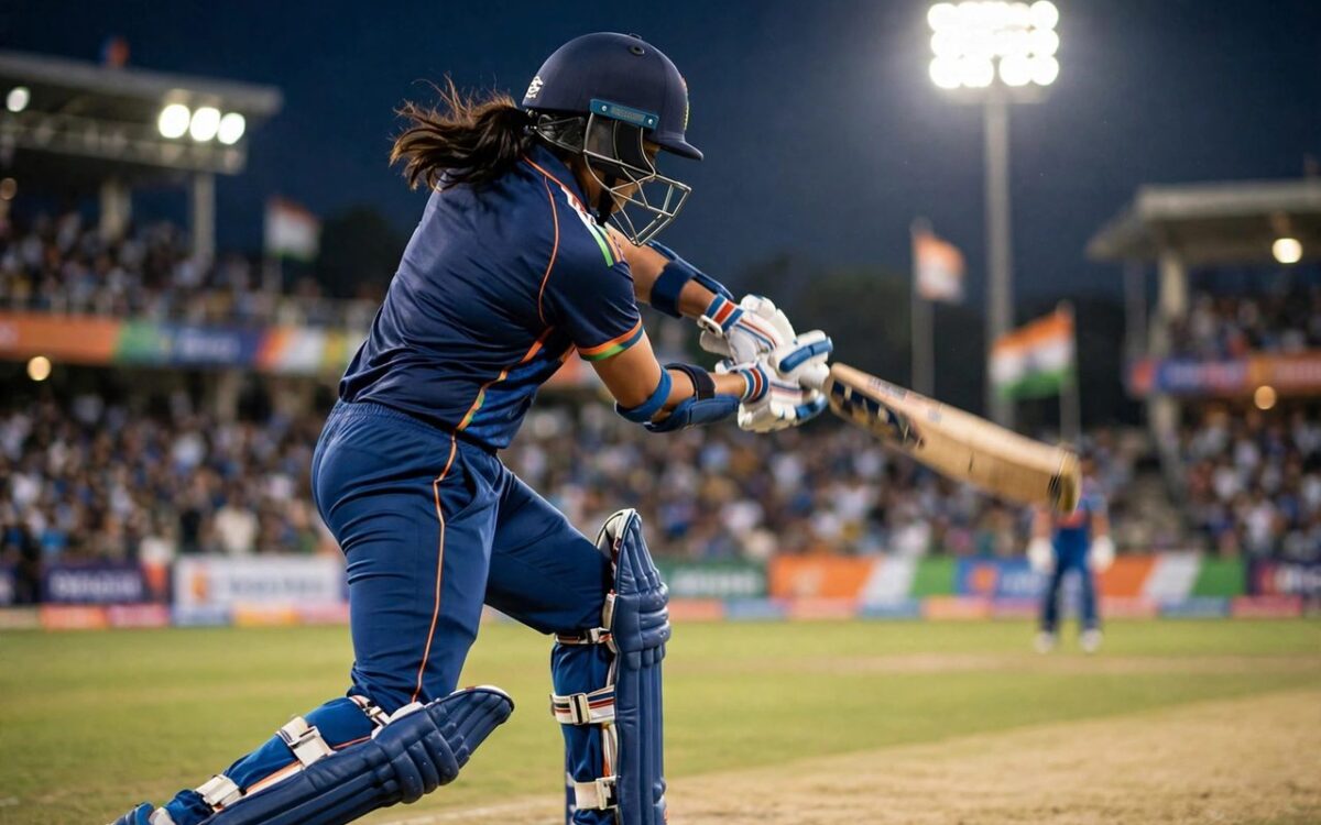 Indian woman cricketer in action