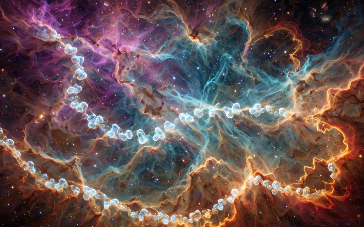 Supernova remnant nebula with glowing chains