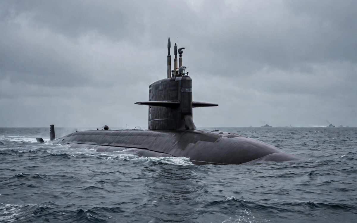 US Navy submarine at sea during exercises