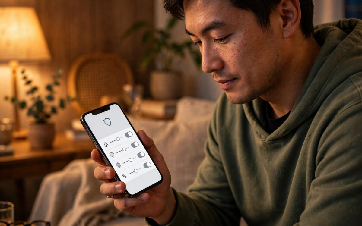Person checking phone security settings