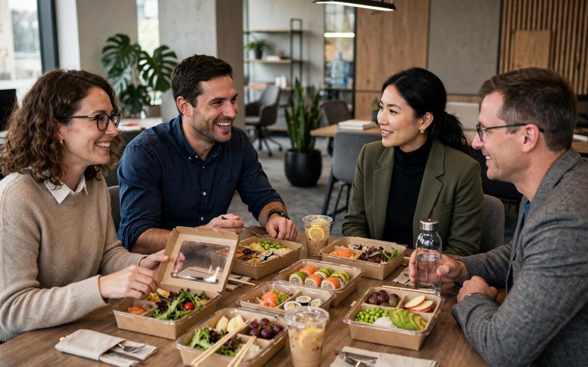 Corporate catered lunch in office