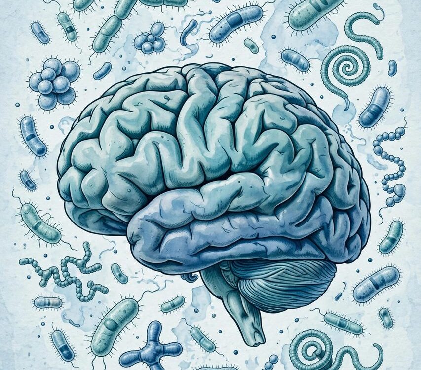 Brain and gut microbiome illustration