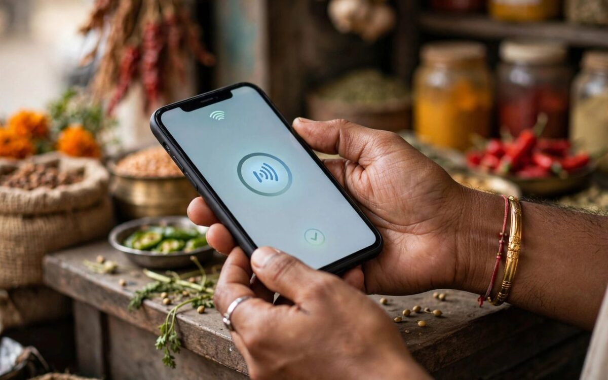 Smartphone UPI payment at a shop
