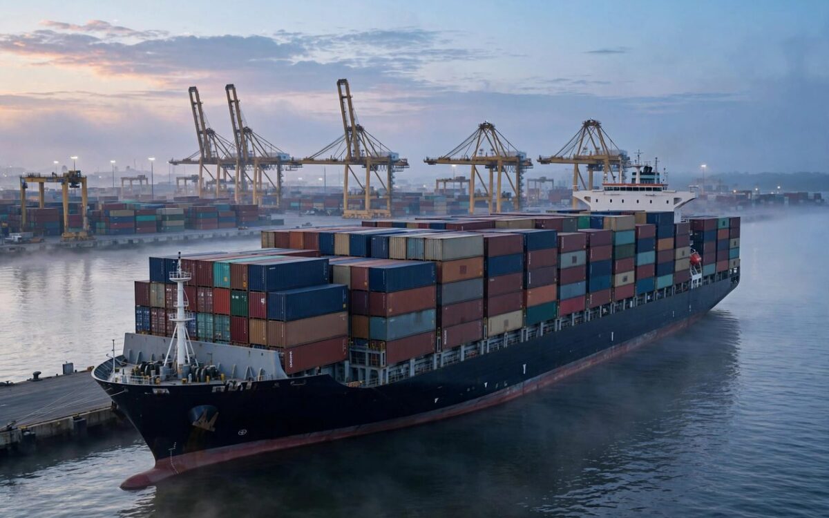 Container ship at US port