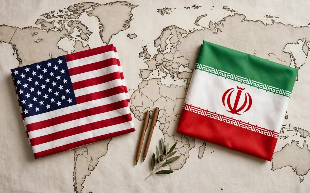 US and Iran flags diplomatic concept