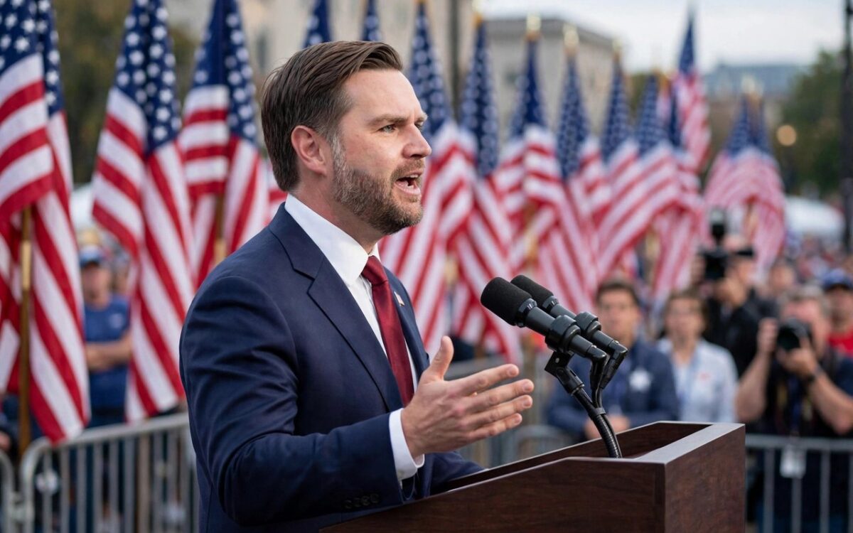 US Vice President JD Vance speaking at a campaign event